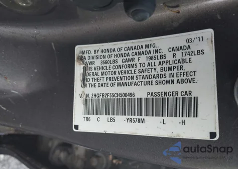 2012 Honda Civic Lx from USA, damaged, VIN 2HGFB2F55CH500496